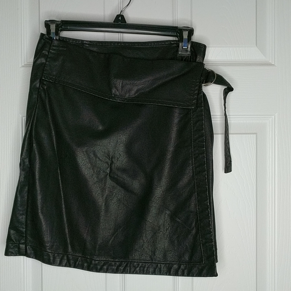 Black faux leather wrap skirt